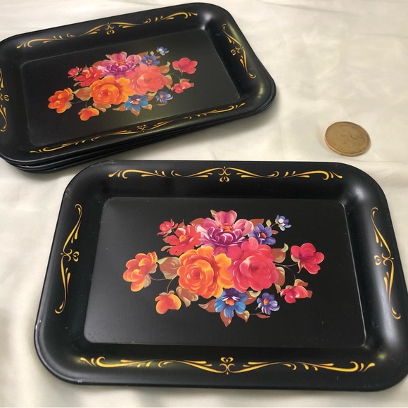 Vintage flora metal storage tray 4pcs- SMALL SIZE- - Picture 3 of 8